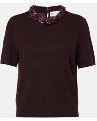 Tory Burch - Embellished Wool And Cashmere-Blend Sweater - Lyst