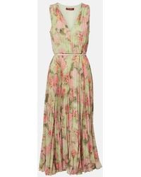 Max Mara - Floral Plisse Georgette Midi Dress - Lyst