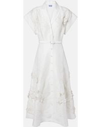 LEO LIN - Aubrey Floral-Applique Linen-Blend Shirt Dress - Lyst