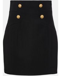 Balmain - High-rise Wool Miniskirt - Lyst