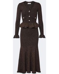 Self-Portrait - Knitted Lurex Peplum Midi Dress - Lyst