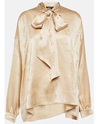 Balenciaga - Blusa in jacquard di seta con logo - Lyst