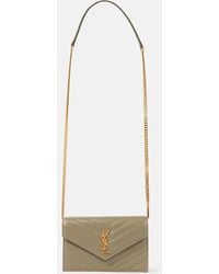Saint Laurent - Cassandre Envelope Leather Wallet On Chain - Lyst