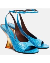 Dries Van Noten - Croc-Effect Leather Wedge Sandals - Lyst