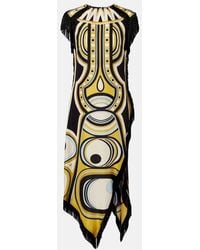 La DoubleJ - Scarf Fringed Printed Silk Voile Midi Dress - Lyst
