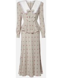 Alessandra Rich - Floral Polka-Dot Silk Midi Dress - Lyst
