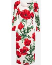 Dolce & Gabbana - Poppy-print Charmeuse Midi Dress - Lyst