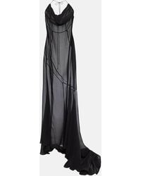 Alessandra Rich - Silk Georgette Train Long Dress - Lyst