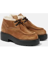 Miu Miu - Chunky Shearling-Trimmed Leather Flats - Lyst