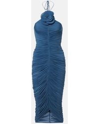 Magda Butrym - Floral-Applique Ruched Midi Dress - Lyst