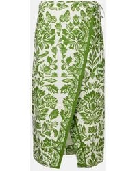 FARM Rio - Delicate Tapestry Linen-Blend Midi Skirt - Lyst