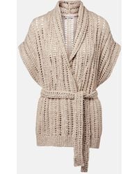 Brunello Cucinelli - Dazzling Silk And Linen-Blend Wrap Cardigan - Lyst