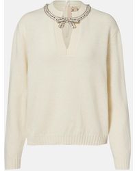 Valentino - Embellished Bow-Detail Virgin Wool Sweater - Lyst