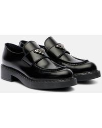 Prada - Chocolate Logo Leather Loafers - Lyst