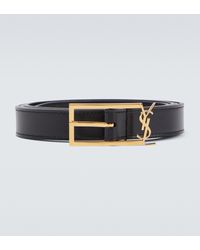 Saint Laurent New Cassandre Logo Leather Belt - Black
