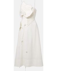 FARM Rio - Floral-Applique Linen-Blend Midi Dress - Lyst