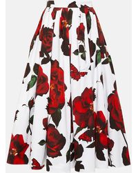 Alexander McQueen - Falda midi plisada de algodon floral - Lyst