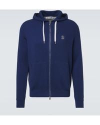 Brunello Cucinelli - Logo Ribbed-Knit Cotton Zip-Up Hoodie - Lyst