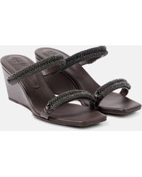 Brunello Cucinelli - Leather Wedge Sandals - Lyst