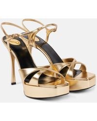 Saint Laurent - Debbie 85 Metallic-Leather Platform Sandals - Lyst