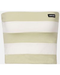 Miu Miu - Striped Cotton Jersey Bandeau Top - Lyst
