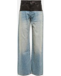 Amiri Jeans de algodon y piel de tiro alto - Azul