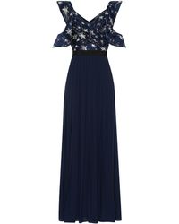 Self-Portrait Verziertes Maxikleid aus Satin und Crêpe - Blau