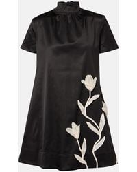 STAUD - Ilana Floral-Applique Satin Minidress - Lyst