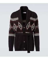 Brunello Cucinelli - Jacquard Wool, Silk, And Cashmere Cardigan - Lyst