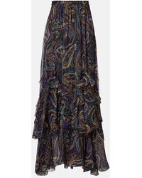 Etro - Falda Larga En Mezcla De Seda Con Paisely Plisada - Lyst