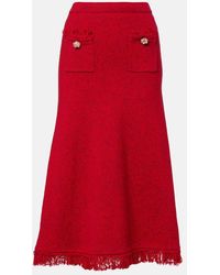 Self-Portrait - Fringed-Trimmed Knitted Midi Skirt - Lyst
