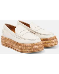 Tod's - Leather And Raffia Platform Loafers - Lyst