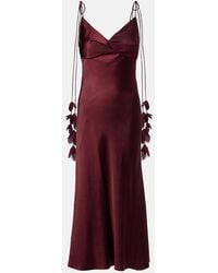 Self-Portrait - Floral-Applique Satin Slip Dress - Lyst