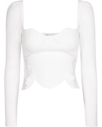 Self-Portrait Lace-trimmed Ribbed-knit Top - White