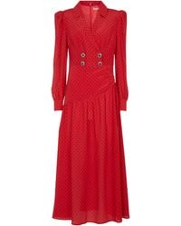 Alessandra Rich Polka-dot Silk Midi Dress - Red