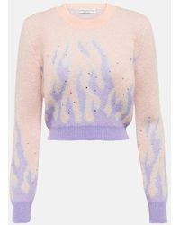 Alessandra Rich - Embellished Jacquard Mohair-Blend Sweater - Lyst