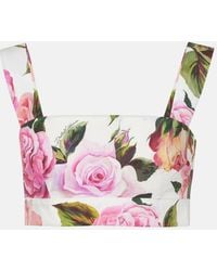 Dolce & Gabbana - Floral Cotton Poplin Crop Top - Lyst