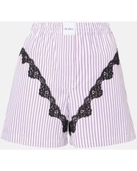The Attico - Striped Lace-Trimmed Cotton Shorts - Lyst