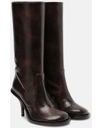 Dries Van Noten - Snake-Effect Leather Knee-High Boots - Lyst