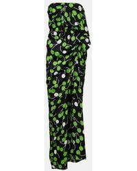 Saint Laurent - Cutout Printed Gathered Silk Gown - Lyst