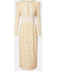 Alessandra Rich - Lace-Trimmed Floral Silk Midi Dress - Lyst