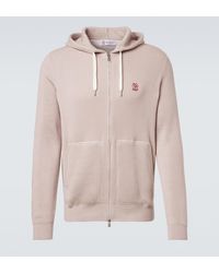 Brunello Cucinelli - Logo Ribbed-Knit Cotton Zip-Up Hoodie - Lyst