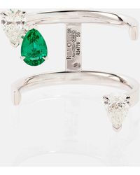 Repossi - Serti Sur Vide 18kt White Gold Ring With Diamonds And Emerald - Lyst