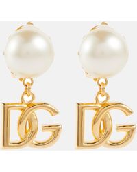 Dolce & Gabbana Pendientes VLogo con perlas sinteticas - Metálico