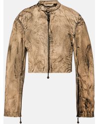 Acne Studios - Cropped Painted Leather Biker Jacket - Lyst