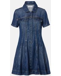 Self-Portrait - Embellished Pleated Denim Minidress - Lyst