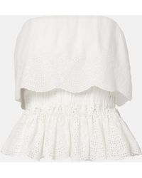 Posse - Beryl Broderie Anglaise Peplum Cotton Top - Lyst
