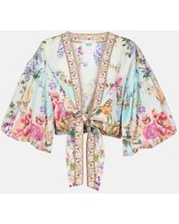 CAMILLA - Tie-Front Puff-Sleeve Crop Top - Lyst