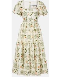 Agua Bendita - Embellished Printed Linen Midi Dress - Lyst