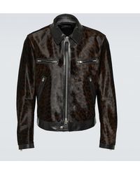 Tom Ford - Bedruckte Jacke aus Kalbshaar mit Leder - Lyst